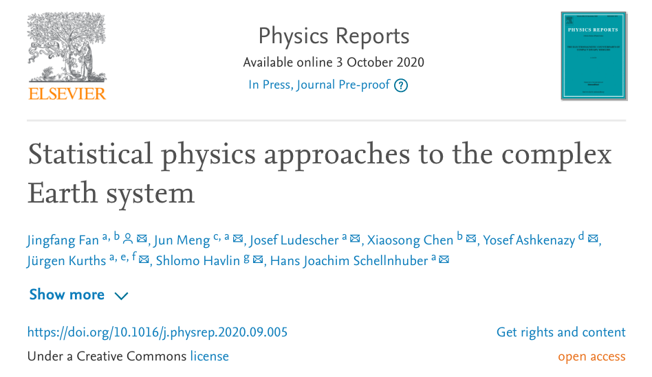 Physics Reports重磅综述：统计物理和复杂系统理论在地球系统中的探索-集智俱乐部