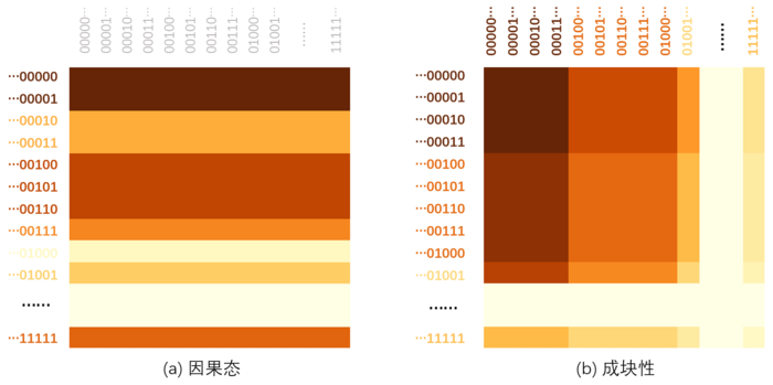 因果态与成块性的对比